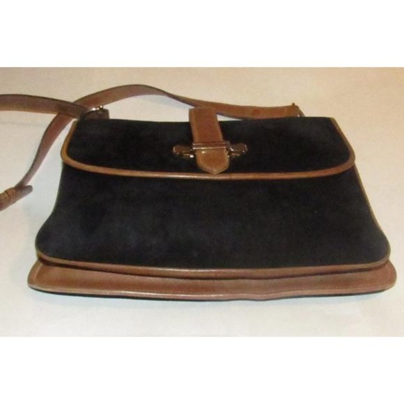 Mark Cross Vintage Black Suede Brown Leather Shoulder Bag - Picture 3 of 12